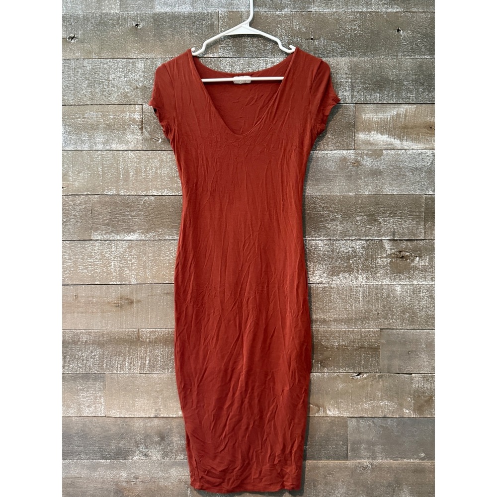 See You Monday Bodycon Midi Dress Womens Medium Rust Orange